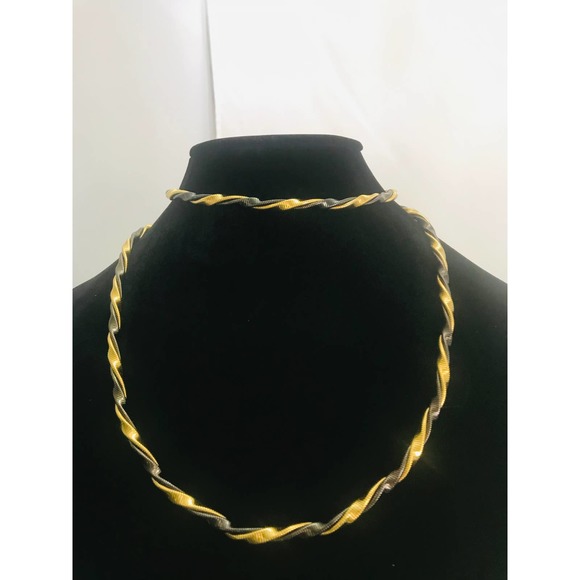 gold-tone & black twisted long stamped / signed Mo - Picture 1 of 10